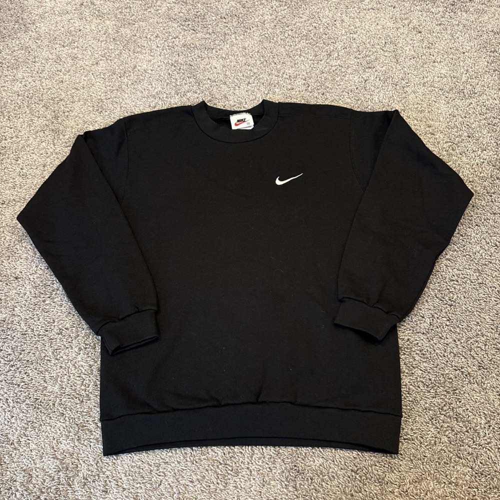 Vintage 90s Nike Size Medium M Crewneck Sweatshirt Black Made In USA White Tag